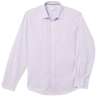 Amazon Essentials Men's Regular-Fit Long-Sleeve Casual Poplin Shirt, Lavender White Double Stripe, X-Large