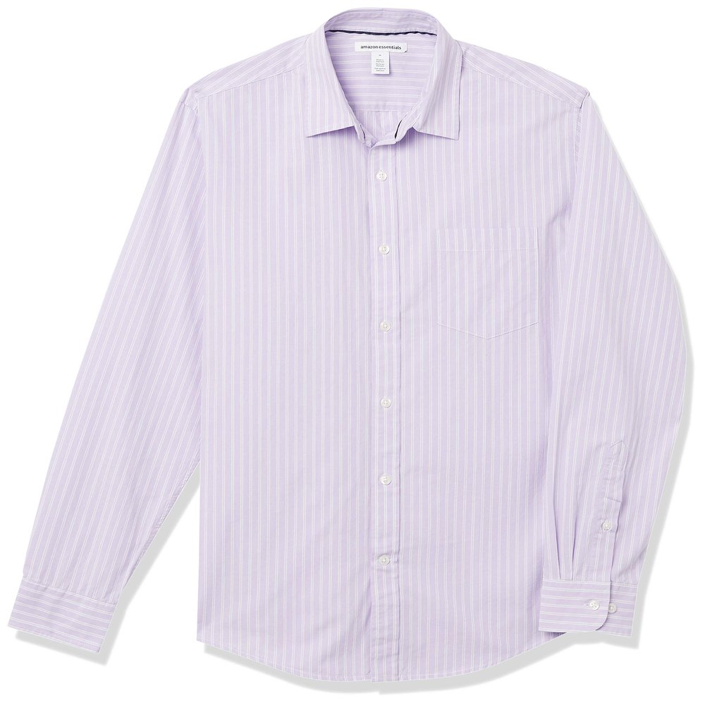 Amazon Essentials Men's Regular-Fit Long-Sleeve Casual Poplin Shirt, Lavender White Double Stripe, X-Large