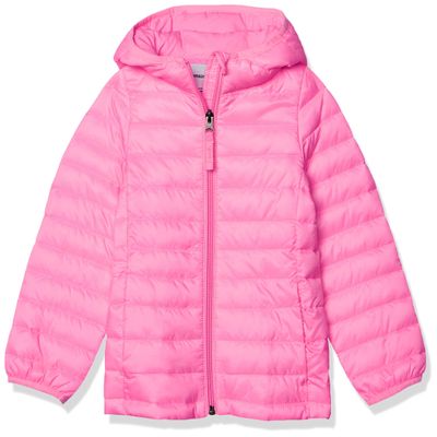 Amazon Essentials Girls' Lightweight Water-Resistant Packable Hooded Puffer Jacket, Neon Pink, X-Large