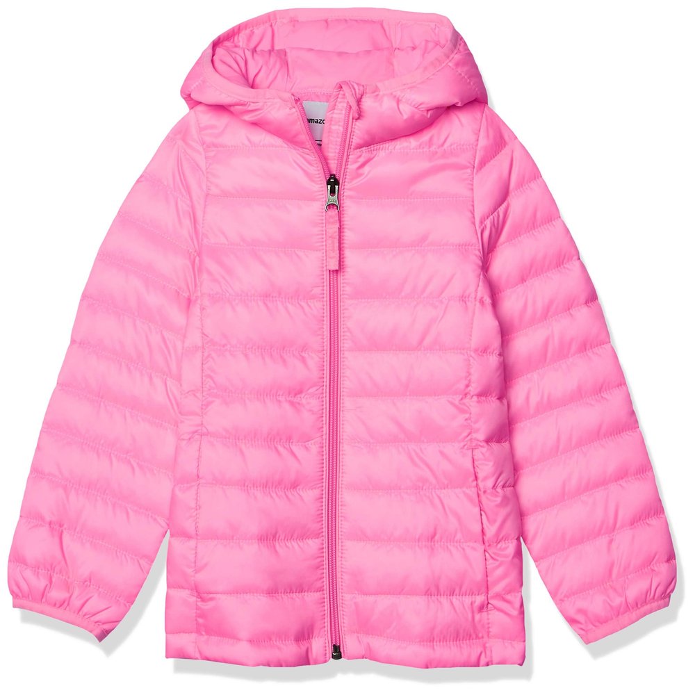 Amazon Essentials Girls' Lightweight Water-Resistant Packable Hooded Puffer Jacket, Neon Pink, X-Large