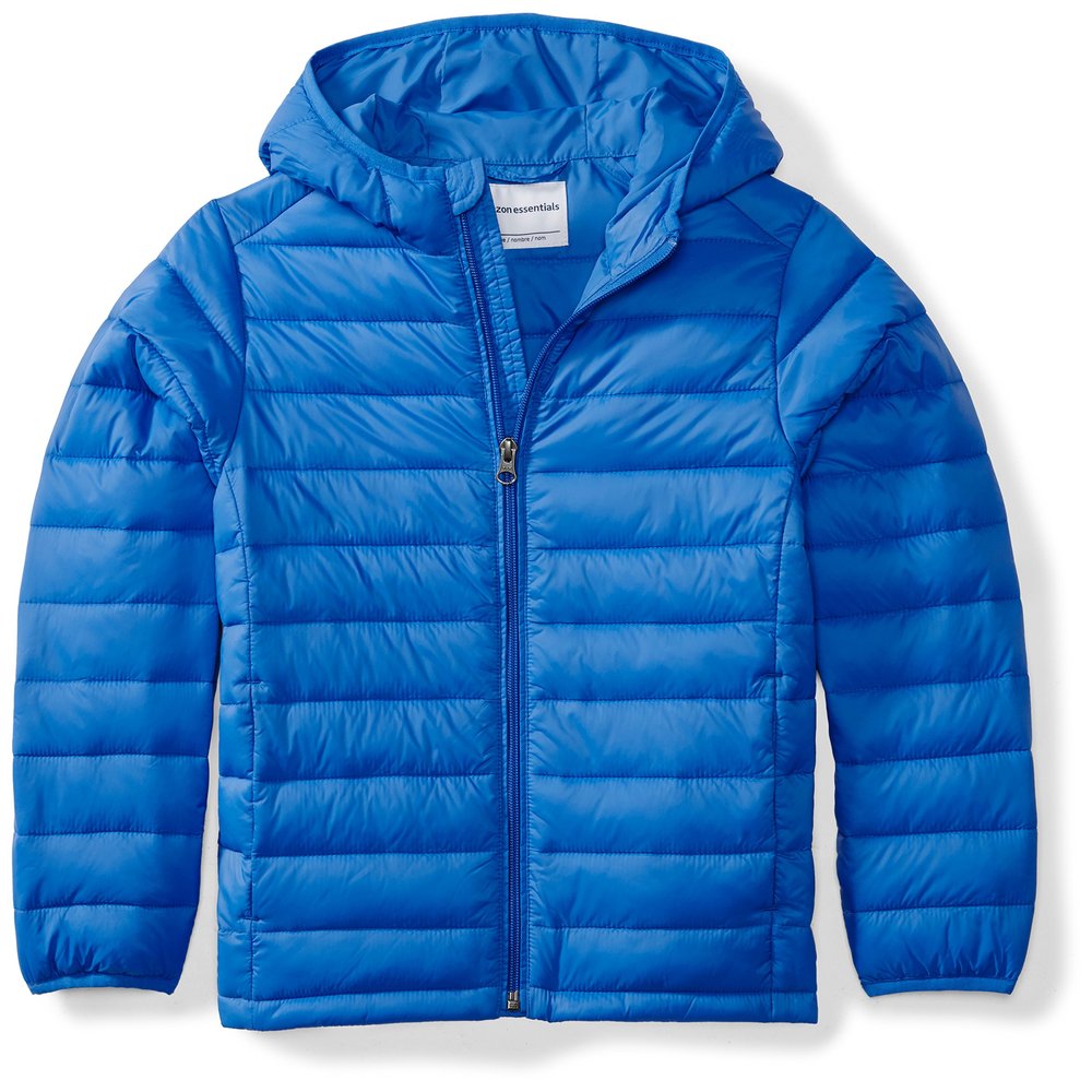 Amazon Essentials Big Boys' Lightweight Water-Resistant Packable Hooded Puffer Jacket, Royal Blue, Medium