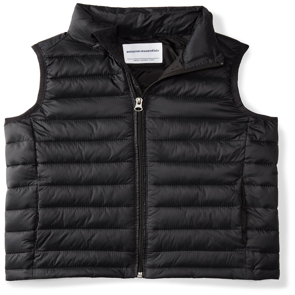 Amazon Essentials Boys' Lightweight Water-Resistant Packable Hooded Puffer Vest, Black, X-Small