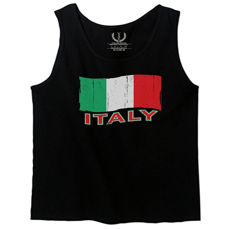 0039. Italia Vintage Distressed Italy Italian National Flag Men's Tank Top (Black, Small)