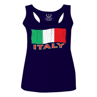 0039. Italia Vintage Distressed Italy Italian National Flag Women's Tank Top Racerback (Navy Blue, Large)
