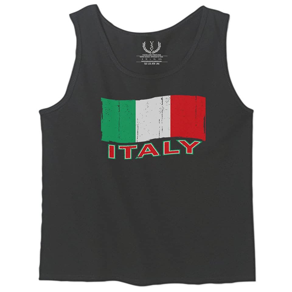 0039. Italia Vintage Distressed Italy Italian National Flag Men's Tank Top (Charcoal, X-Large)