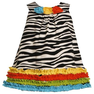 Bonnie Jean Little Girls 2T-6X Multicolor Ruffle Border Zebra Stripe Knit Dress, Black/White, 2T