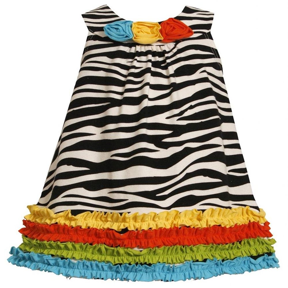 Bonnie Jean Little Girls 2T-6X Multicolor Ruffle Border Zebra Stripe Knit Dress, Black/White, 2T