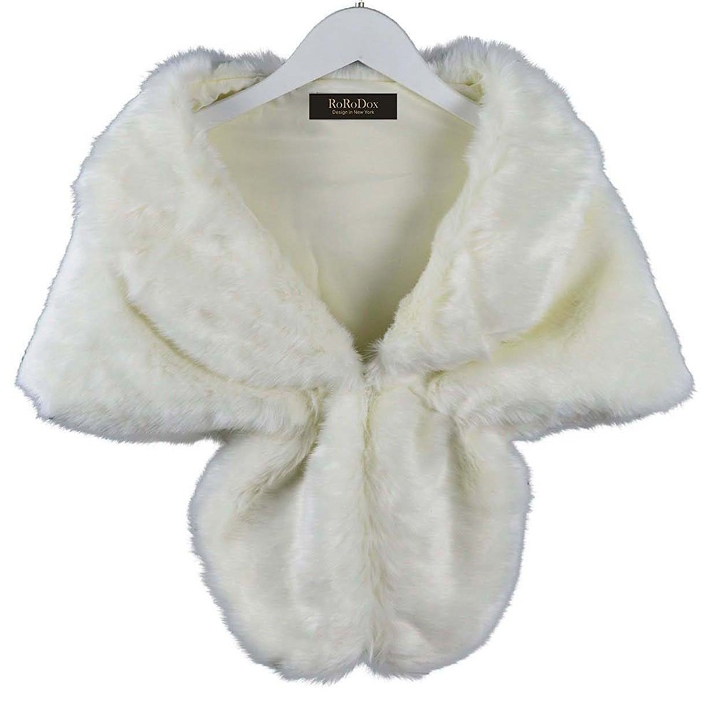 RoRoDox Warm Faux Fur Wedding Shawl Perfect for Wedding/party/show (Ivory Medium Size)