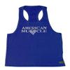 Fitted Blue Stringer Hardcore Bodybuilder Tank Top With Grey American Muscle Design view 1