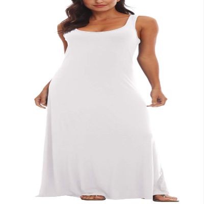Urban CoCo Women's Scoop Neck Solid Sleeveless Summer Beach Tank Top Casual Maxi Dress White