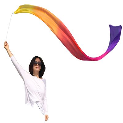 Winged Sirenny 98" Hand Painted Flowy Silk Ribbon Streamer with Rods, Church Liturgical Praise, Worship Adoration Dance Ribbon Banner (Yellow-Orange-red-Pink-Purple)