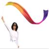 Winged Sirenny 98" Hand Painted Flowy Silk Ribbon Streamer with Rods, Church Liturgical Praise, Worship Adoration Dance Ribbon Banner (Yellow-Orange-red-Pink-Purple) view 1