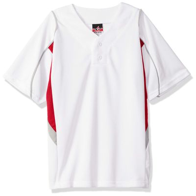 Alleson Athletic Boys Youth Baseball Jersey, White/Scarlet/Grey, X-Large
