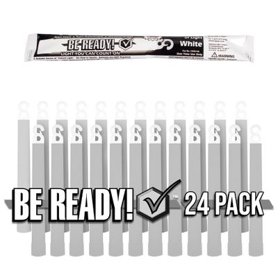 Be Ready - Industrial 12 Hour Illumination Emergency Safety Chemical Light Glow Sticks 24 Pack - White