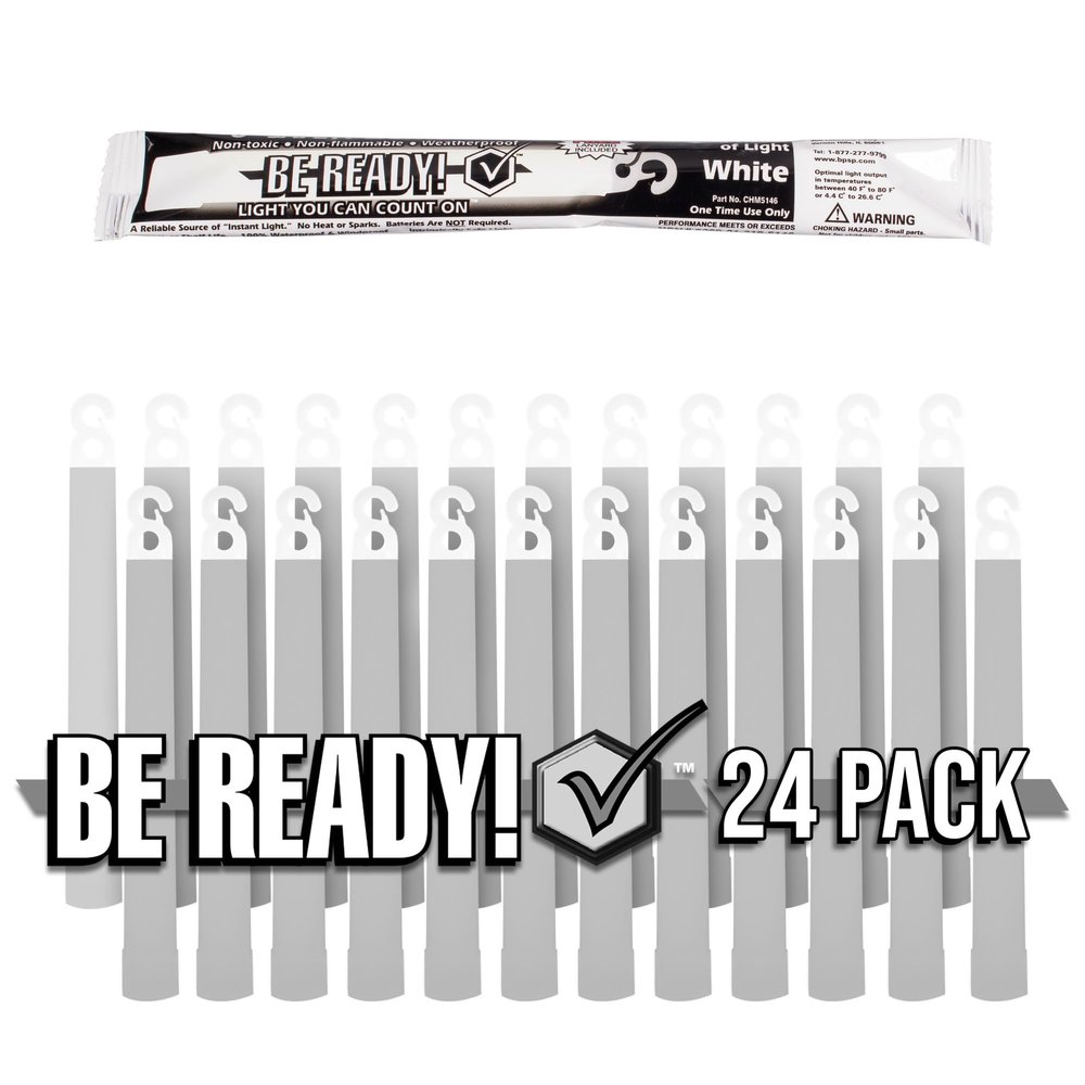 Be Ready - Industrial 12 Hour Illumination Emergency Safety Chemical Light Glow Sticks 24 Pack - White