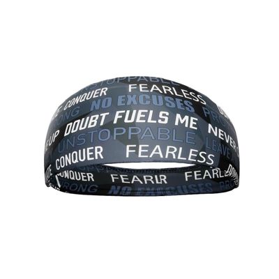 Unisex Headband/Sweatband. Best for Sports, Fitness, Working Out, Yoga. Tapered Design. (Black Motivational)