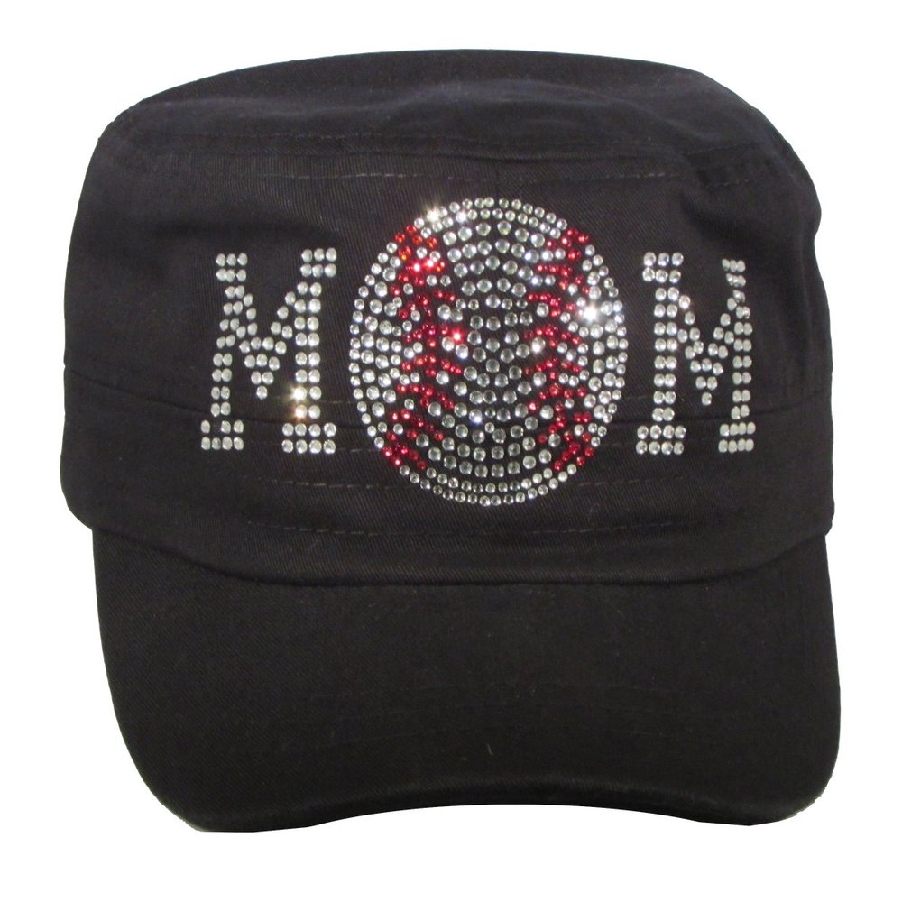 Altis Apparel Bling Rhinestone Baseball Mom Black Cadet Cap Hat Sports Military (Baseball Mom Cadet)