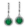Silvershake 2.32ct. 7mm Natural Round Emerald Green Agate 925 Sterling Silver Halo Leverback Dangle Earrings view 1