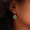 Silvershake 2.32ct. 7mm Natural Round Emerald Green Agate 925 Sterling Silver Halo Leverback Dangle Earrings view 3
