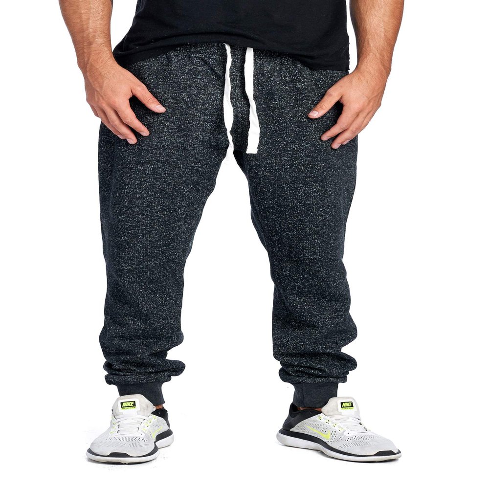 PROGO USA Men's Joggers Sweatpants Basic Fleece Marled Jogger Pant Elastic Waist (2X-Large, Marled Black)