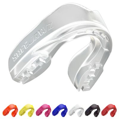 SAFEJAWZ Sports Mouthguard Slim Fit, Adult and Junior Mouth Guard with Case for Boxing, Basketball, Lacrosse, Football, MMA, Martial Arts, Hockey and All Contact Sports (Junior <11 Years, Clear)