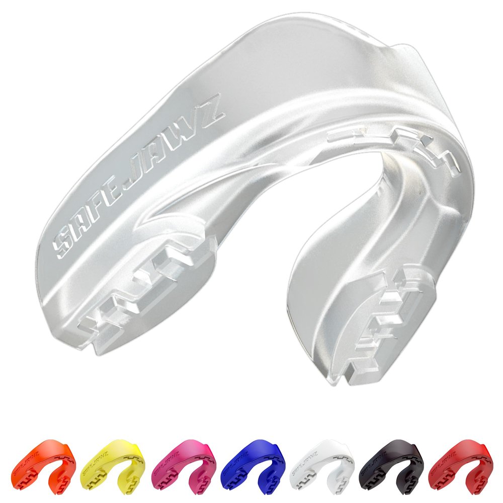 SAFEJAWZ Sports Mouthguard Slim Fit, Adult and Junior Mouth Guard with Case for Boxing, Basketball, Lacrosse, Football, MMA, Martial Arts, Hockey and All Contact Sports (Junior <11 Years, Clear)