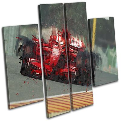 Bold Bloc Design - Formula One Racing Car Red Sports 210x135cm Multi Canvas Art Print Box Framed Picture Wall Hanging - Hand Made in The UK - Framed and Ready to Hang