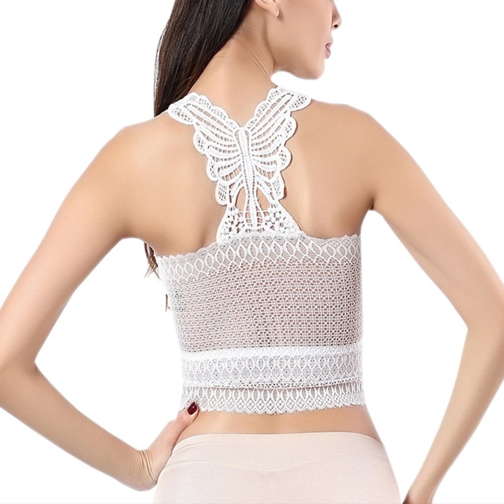 BaiX Women's Sexy Butterfly Lace Layered Bandeau Junior Bralette Tank Crop Top White