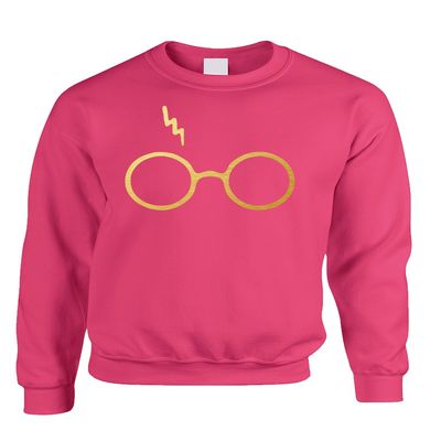 ALLNTRENDS Adult Sweatshirt Harry Glasses Scar Gold Print Popular Top (M, Heliconia Pink Gold)