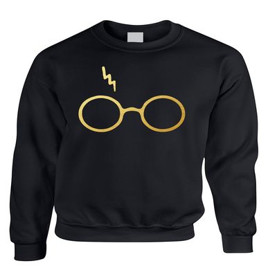 ALLNTRENDS Adult Sweatshirt Harry Glasses Scar Gold Print Popular Top (2XL, Black Gold)