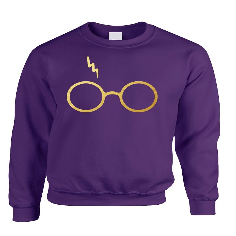ALLNTRENDS Adult Sweatshirt Harry Glasses Scar Gold Print Popular Top (L, Purple Rush Gold)