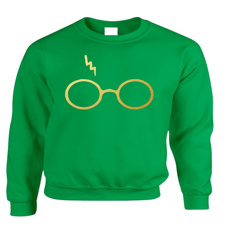 ALLNTRENDS Adult Sweatshirt Harry Glasses Scar Gold Print Popular Top (2XL, Irish Green Gold)