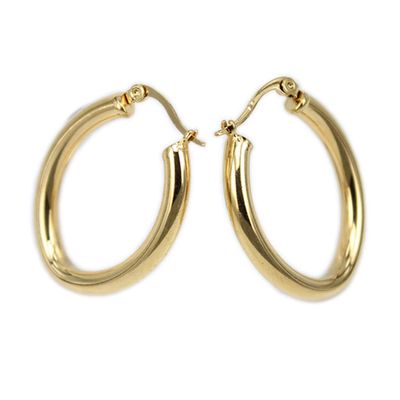 30mm-50mm Classic popular hollow tube earrings stainless steel material does not fade women love elliptical features (gold Diameter 50MM)