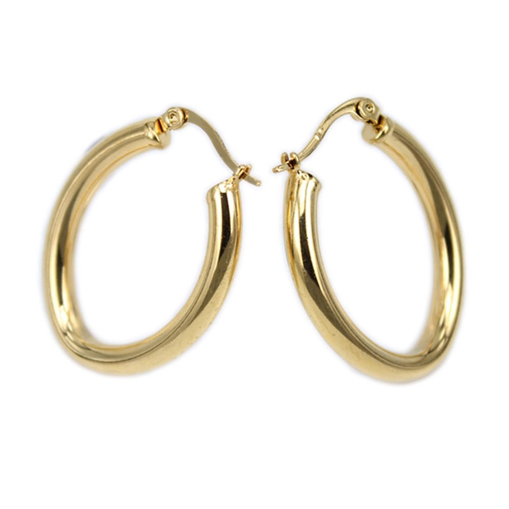 30mm-50mm Classic popular hollow tube earrings stainless steel material does not fade women love elliptical features (gold Diameter 50MM)