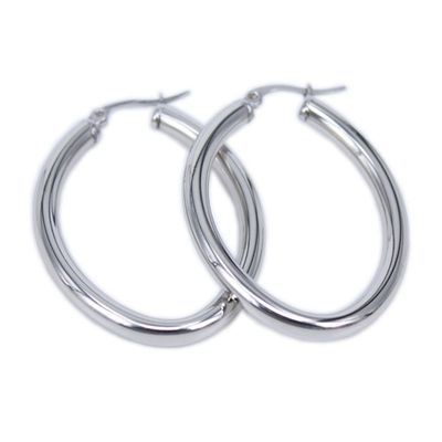 30mm-50mm Classic popular hollow tube earrings stainless steel material does not fade women love elliptical features (silver Diameter 40MM)