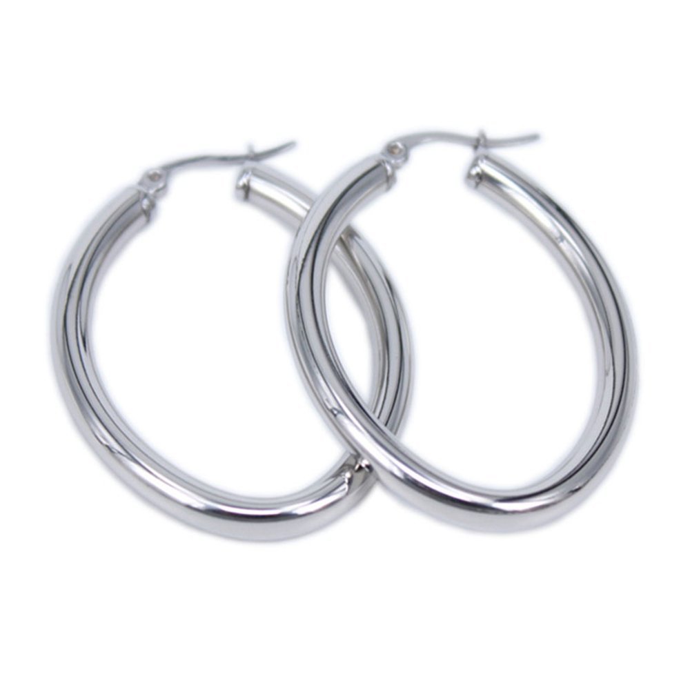 30mm-50mm Classic popular hollow tube earrings stainless steel material does not fade women love elliptical features (silver Diameter 40MM)