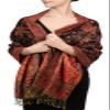Achillea Soft Silky Reversible Paisley Pashmina Shawl Wrap Scarf w/Fringes (Black Red) view 1
