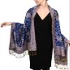 Achillea Soft Silky Reversible Paisley Pashmina Shawl Wrap Scarf w/Fringes (Royal Blue) view 3