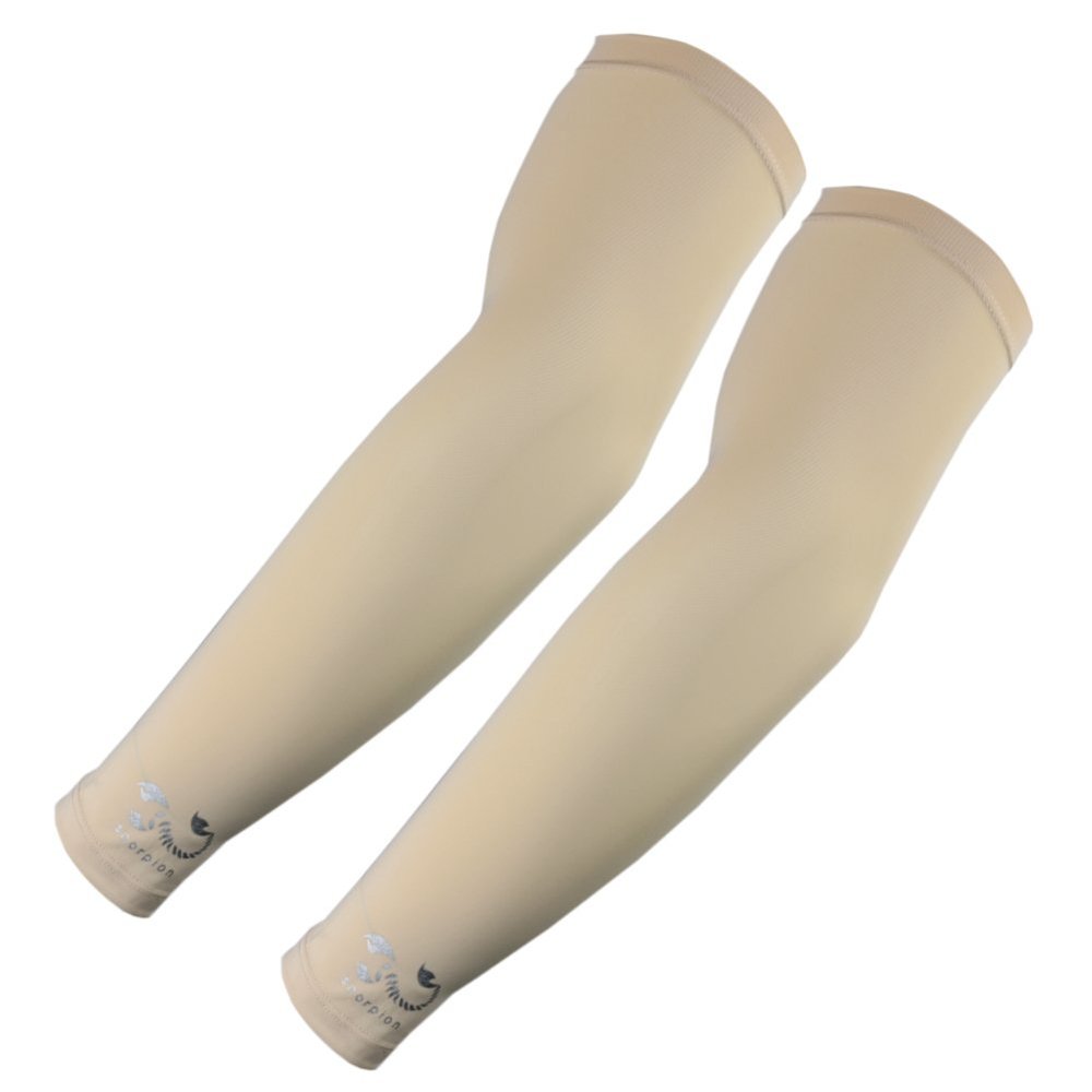 1 Pair of Elixir Sports Scorpion Kids Youth Junior Size Sun Protection Arm Cooling Sleeve, Beige