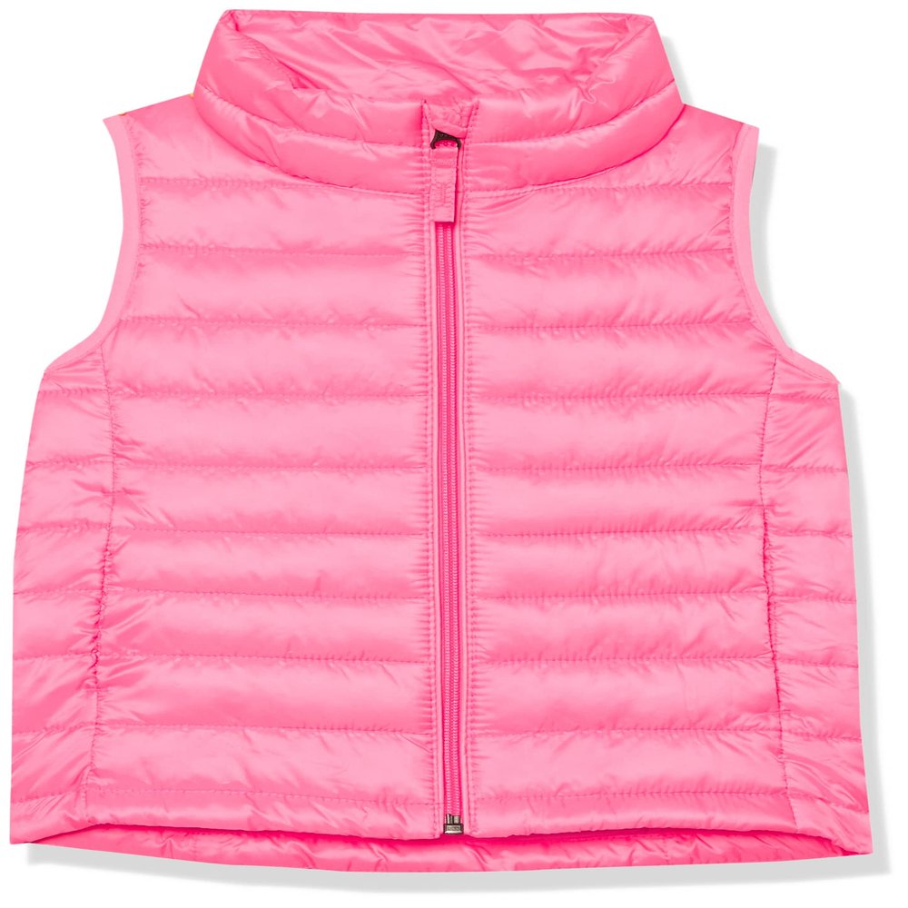 Amazon Essentials Girls' Lightweight Water-Resistant Packable Puffer Vest, Neon Pink, Medium