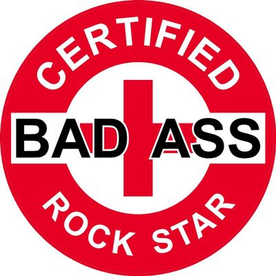 1080 Graphics 3 - Red Certified Bad Ass Rock Star 2" Hard Hat/Helmet Stickers H731