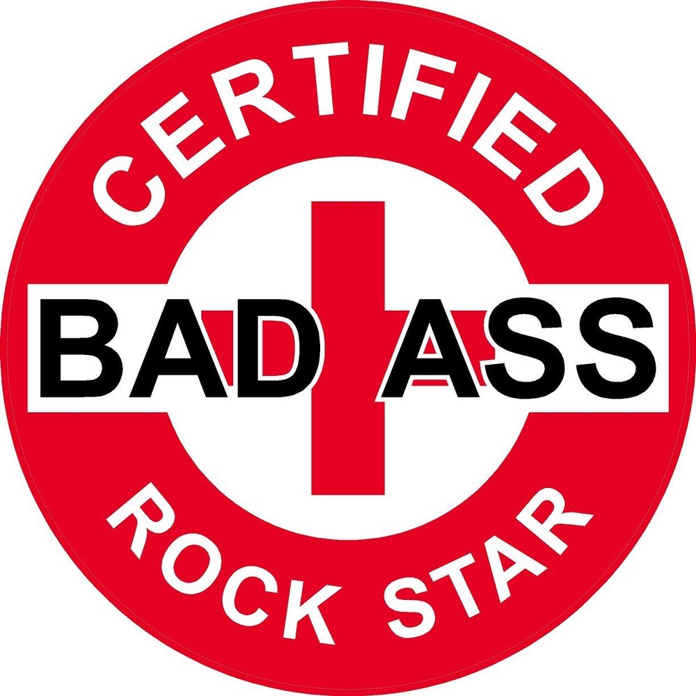 1080 Graphics 3 - Red Certified Bad Ass Rock Star 2" Hard Hat/Helmet Stickers H731