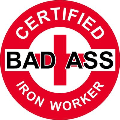 1080 Graphics 3 - Red Certified Bad Ass Iron Worker 2" Hard Hat/Helmet Stickers H698