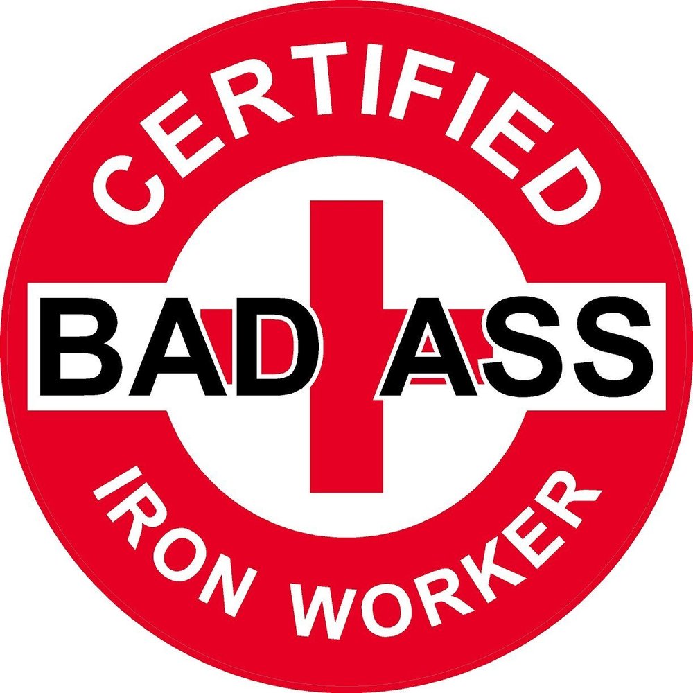 1080 Graphics 3 - Red Certified Bad Ass Iron Worker 2" Hard Hat/Helmet Stickers H698