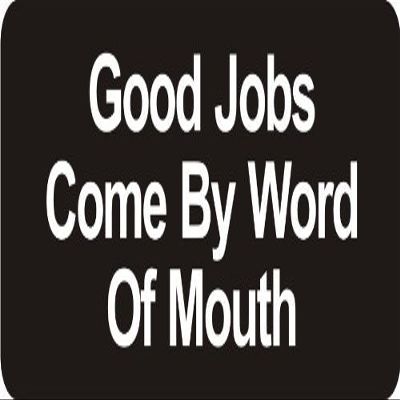 1080 Graphics 3 - Good Jobs Come by Word of Mouth 1 1/4" x 3" Hard Hat Biker Helmet Stickers Bs168