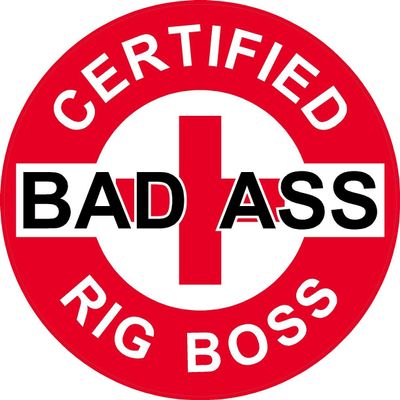 1080 Graphics 3 - Red Certified Bad Ass Rig Boss 2" Hard Hat/Helmet Stickers H724