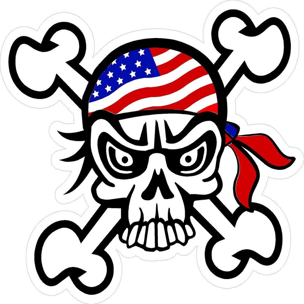 1080 Graphics 3 - Old Glory Skull and Crossbonest Hard Hat/Helmet Stickers 2" x 2" H163