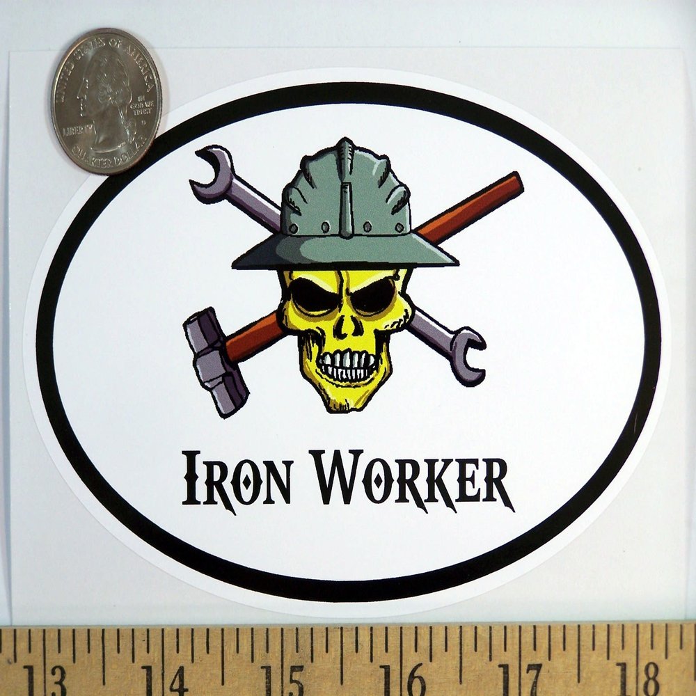 1080 Graphics Iron Worker 3 1/2" x 5 1/2" Oval Euro Bumper Sticker B148