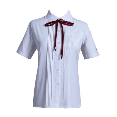 Taiduosheng Womens Short Sleeve Embroidery OL Shirt Formal Collared Work Blouse Tops with Free Bow tie S White