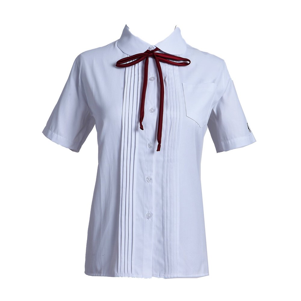 Taiduosheng Womens Short Sleeve Embroidery OL Shirt Formal Collared Work Blouse Tops with Free Bow tie M White